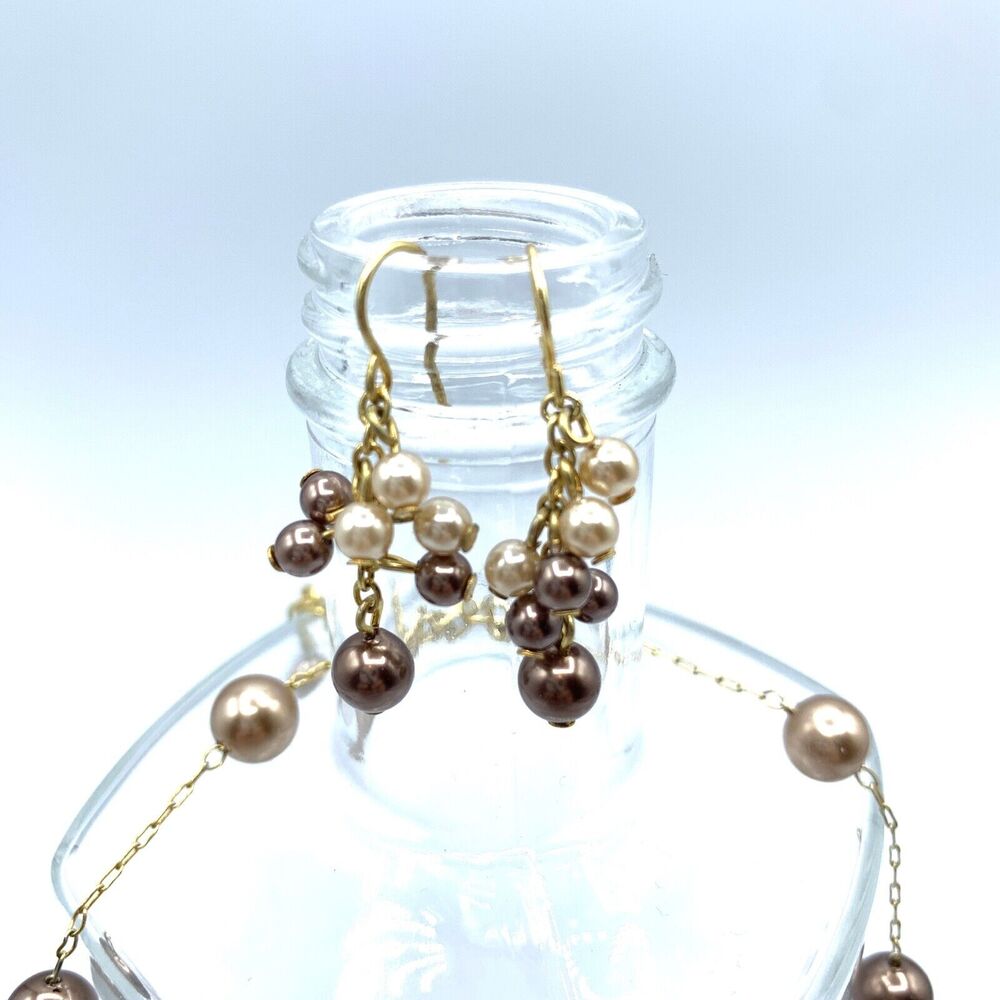 VTG RMN  Faux Pearl Necklace& earring set gold Tone 16"w/ 3" extension - Picture 2 of 7